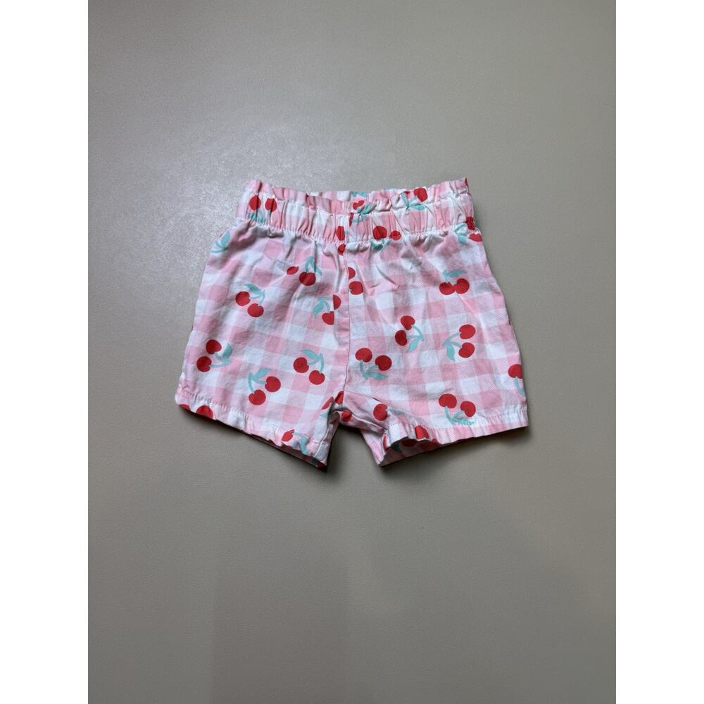 Kidgets 18M Pink Gingham Cherry Shorts Girls Elastic Waist EUC